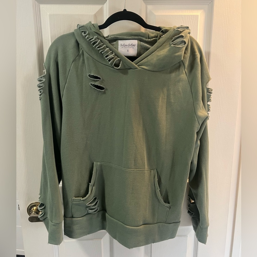Chelsea Deboer by Lily and Lottie Sage Green Distressed Hoodie